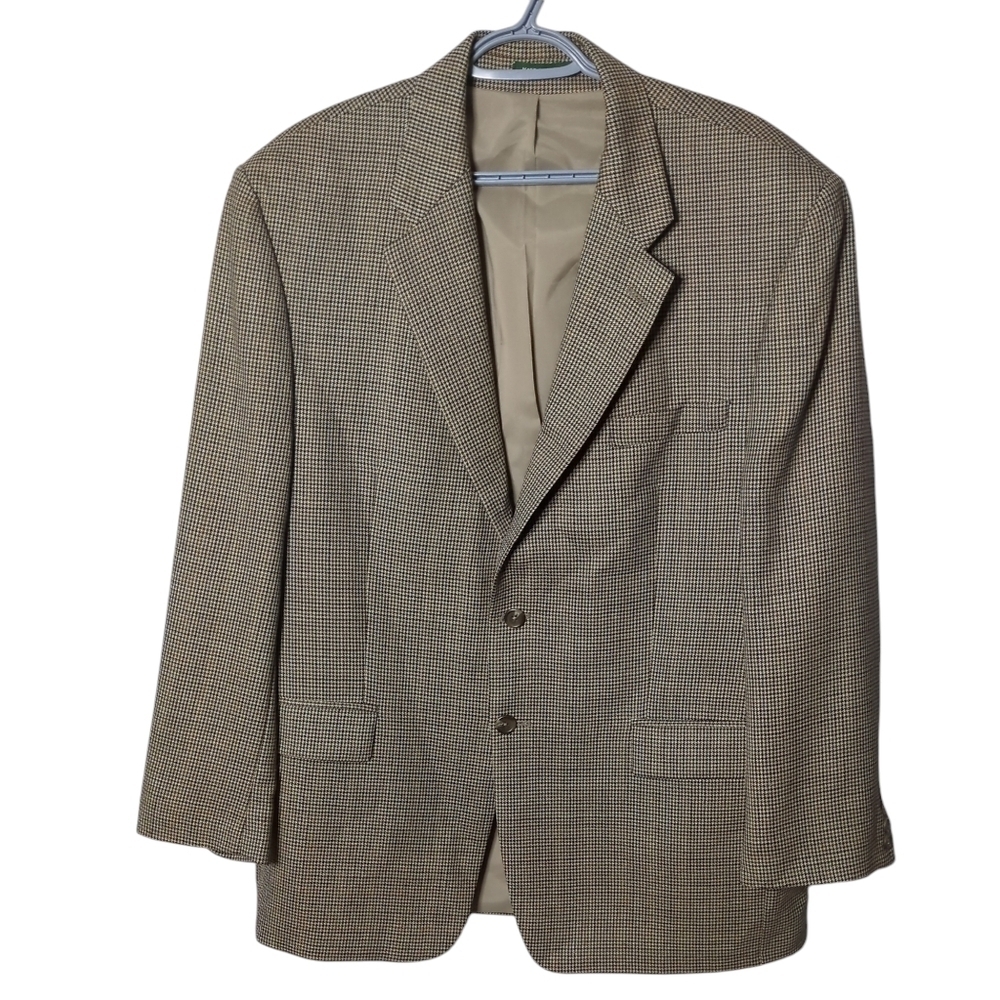 Lauren Ralph Lauren Brown Houndstooth Sportscoat Blazer Tan 100%‎ Wool Size 44 R